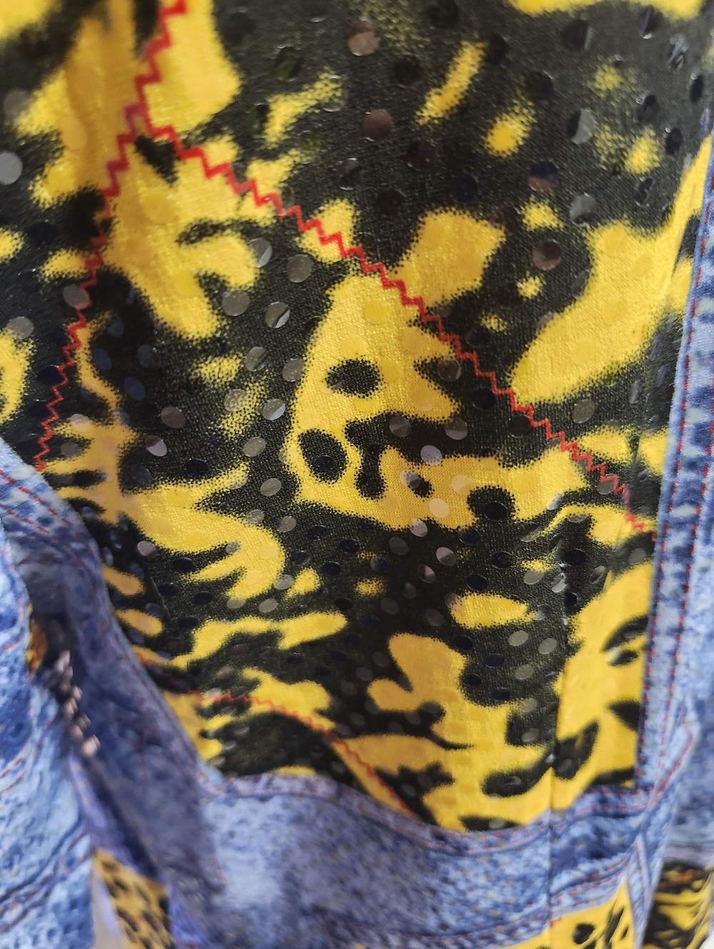 Joseph Ribkoff Bold Yellow Leopard & Denim Print Snap Button Top - Picture 8 of 12